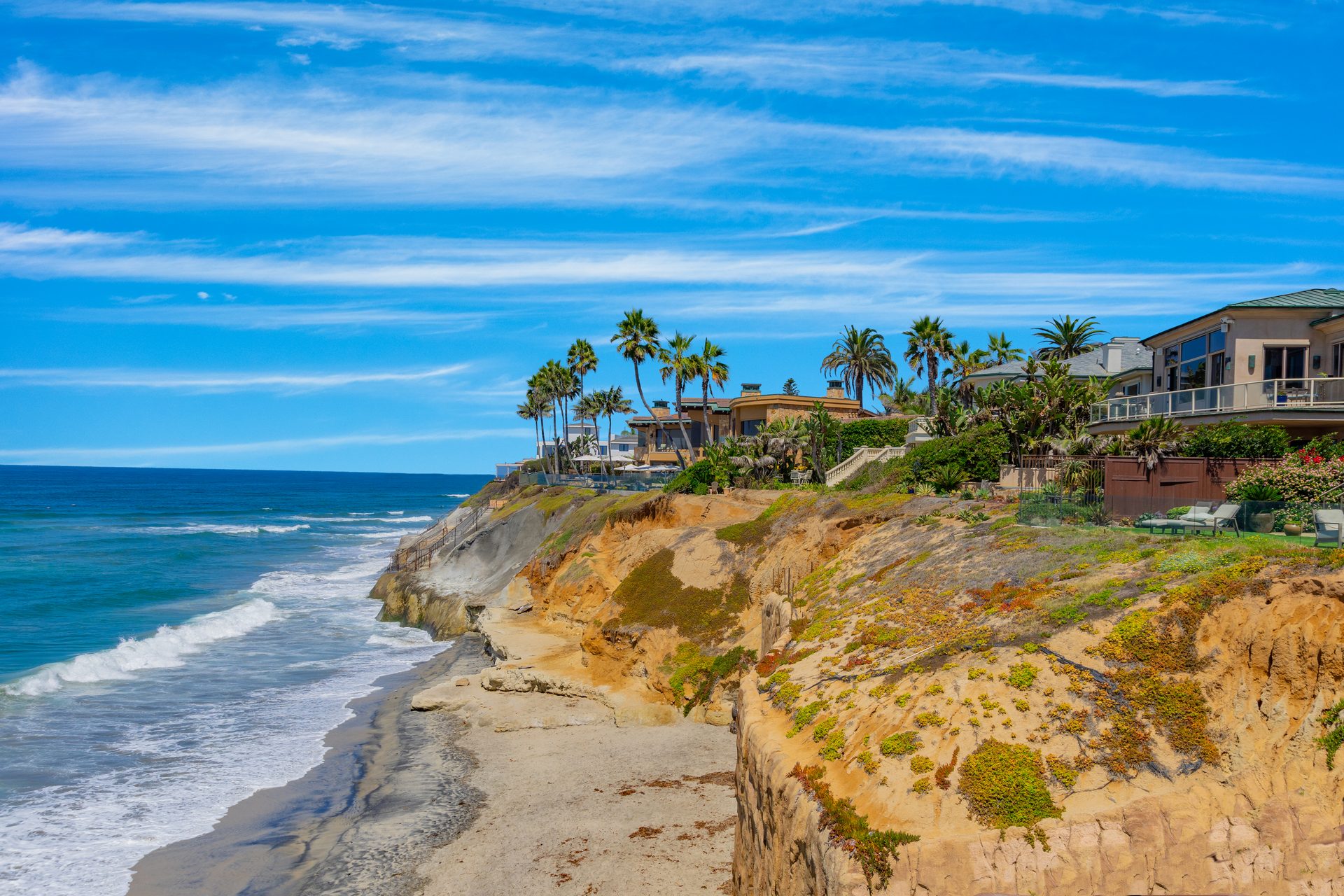 Carlsbad Homes perched on a cliffside above the beach overlooking the Pacific Ocean